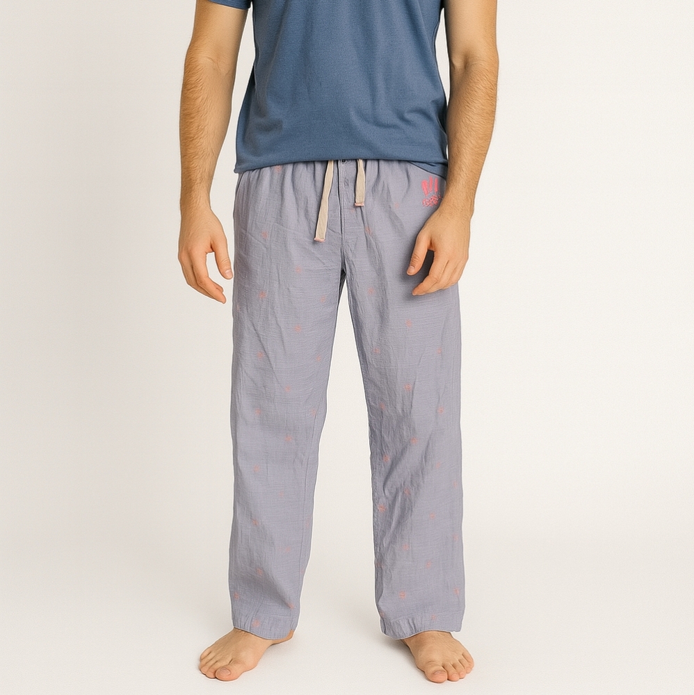 Psycho Bunny Men’s Pajama Pants M Embroidery Blue Skulls Loungewear Cyber Grunge
